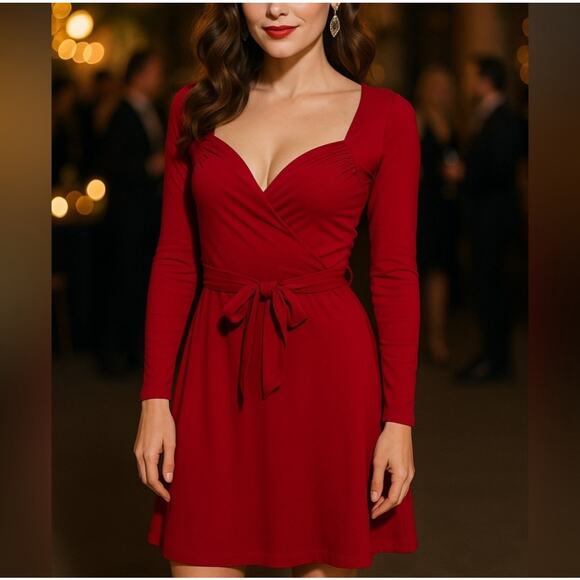 Norma Kamali Sweetheart Wrap Jersey Dress Long Sleeve in Deep Red Size Large - Picture 1 of 10